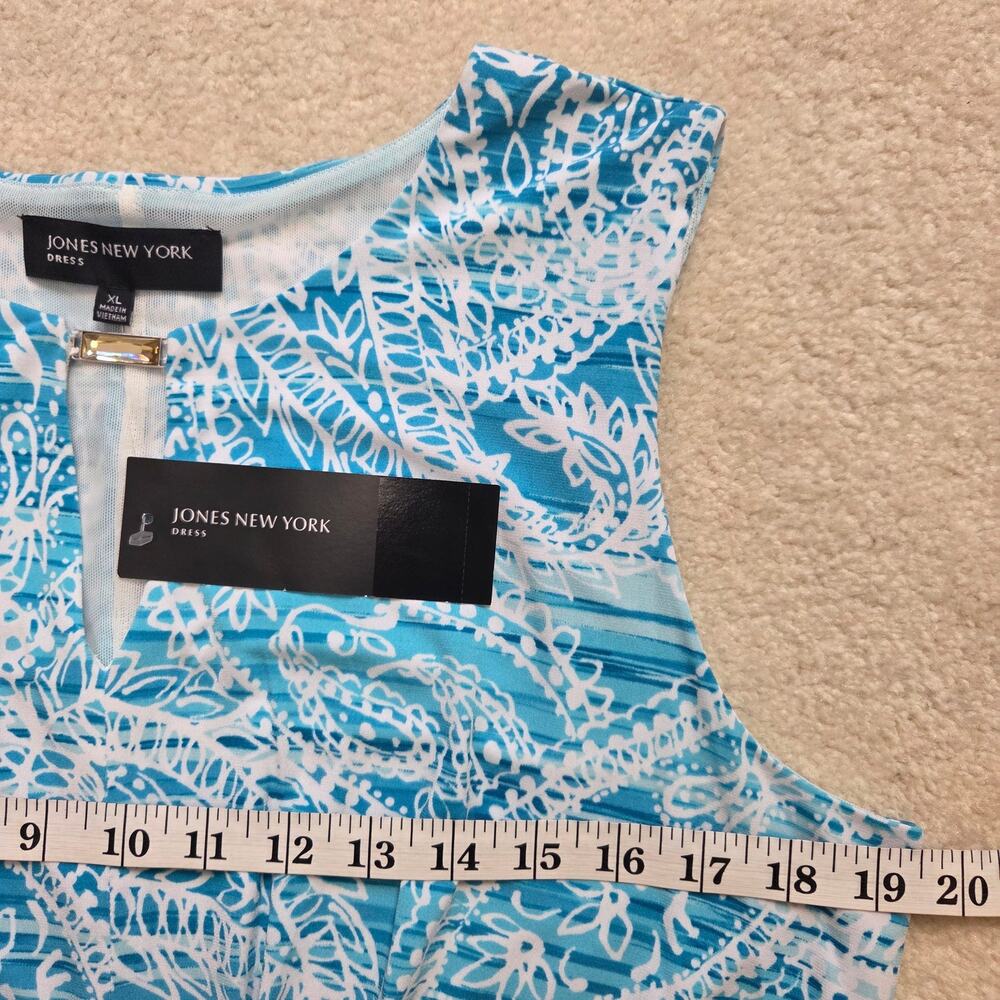 NWT Jones New York XL Jersey Pullover Sleeveless Summer Dress Turquoise White - Picture 12 of 16